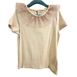 Mini Boden NWT Sz 6/7 Cream Top with Sheer Floral Ruffle Collar